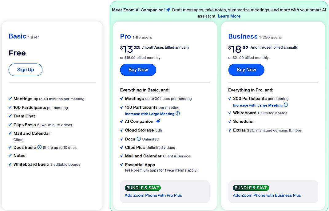 Pricing screenshot