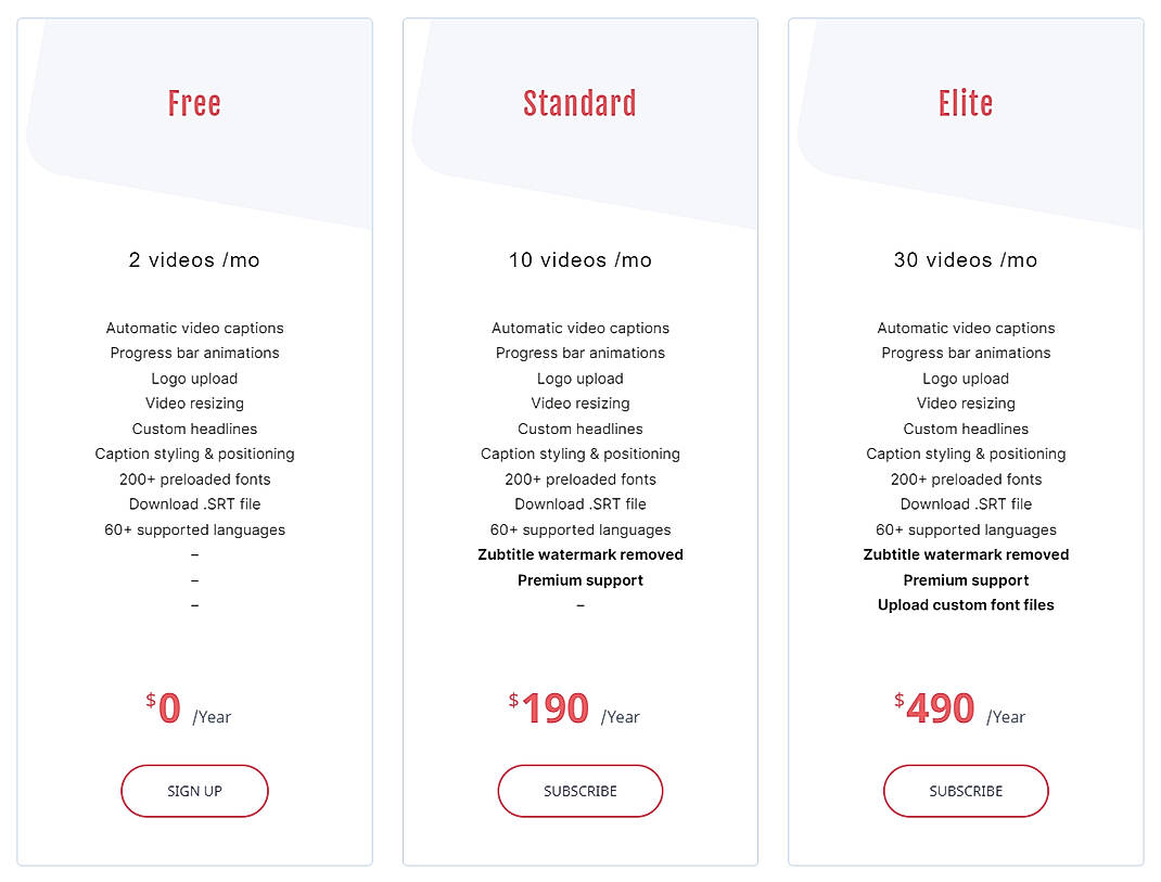 Pricing screenshot