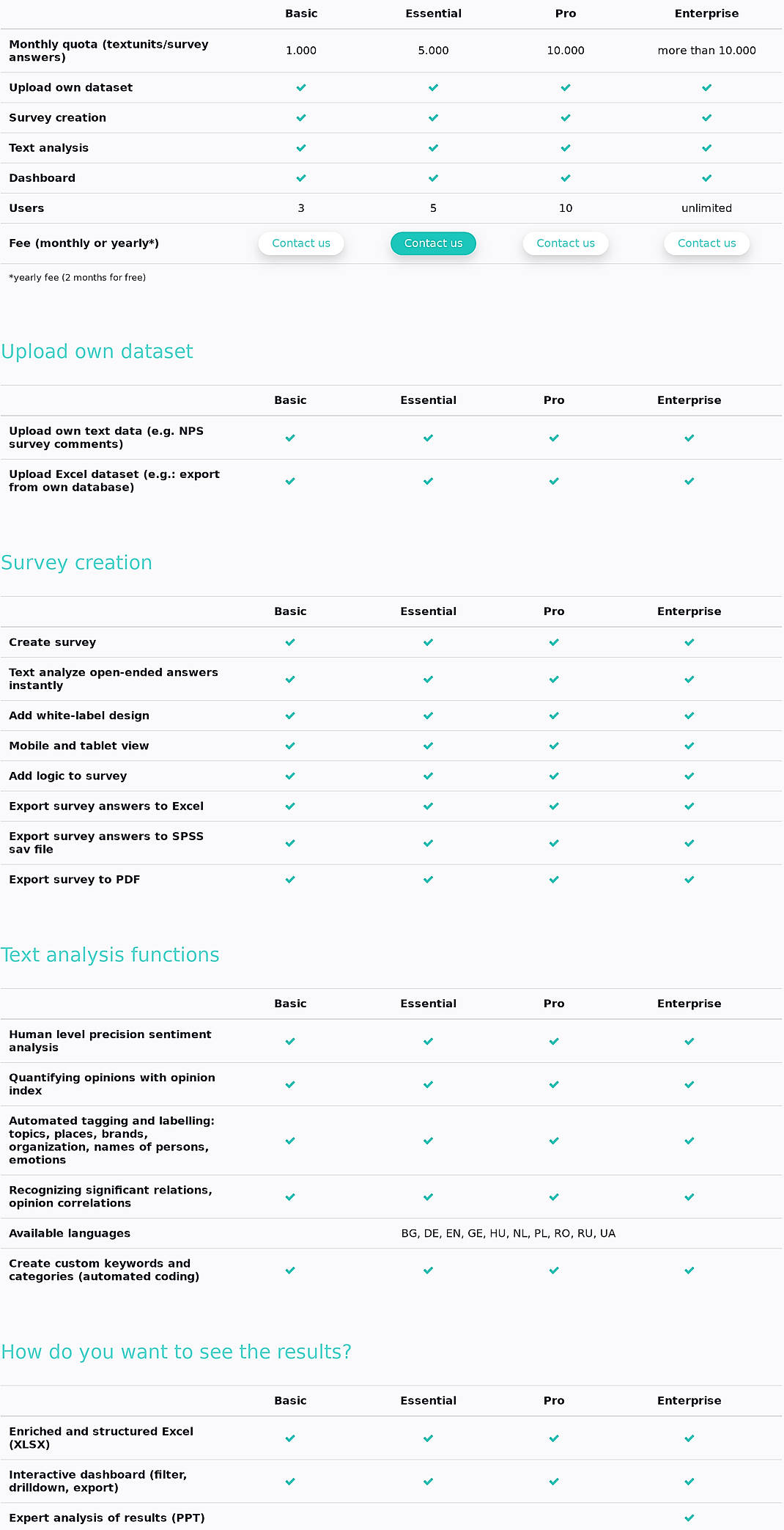 Pricing screenshot