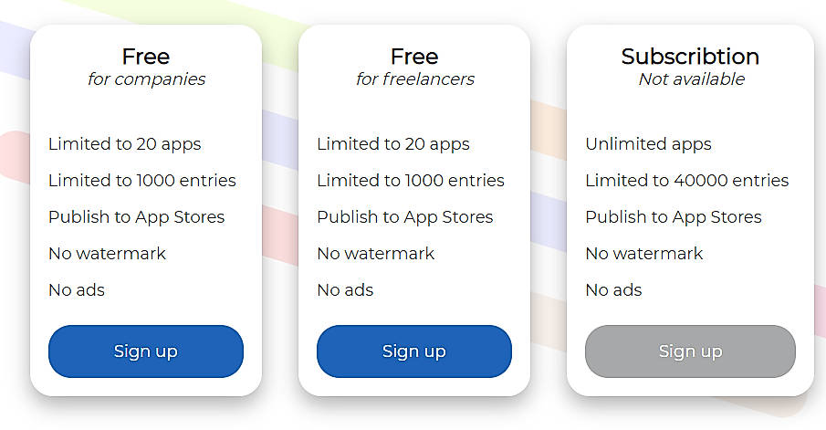 Pricing screenshot