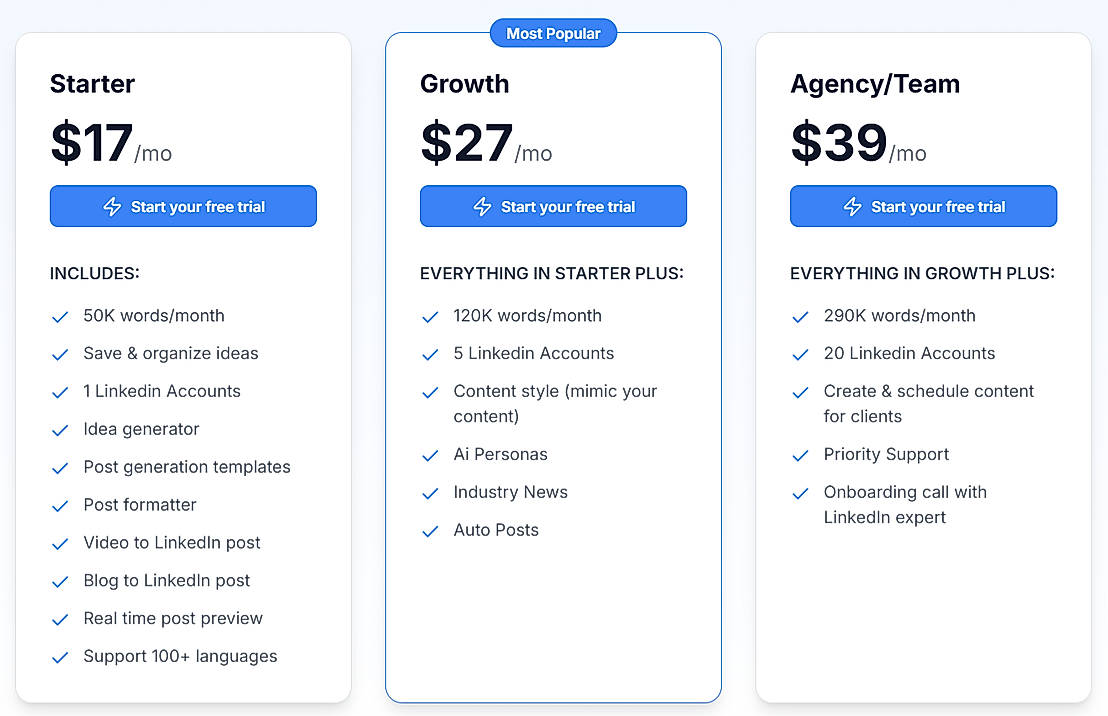 Pricing screenshot