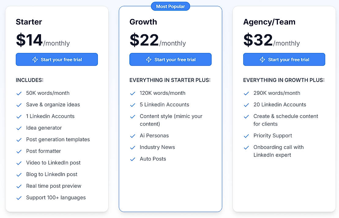 Pricing screenshot