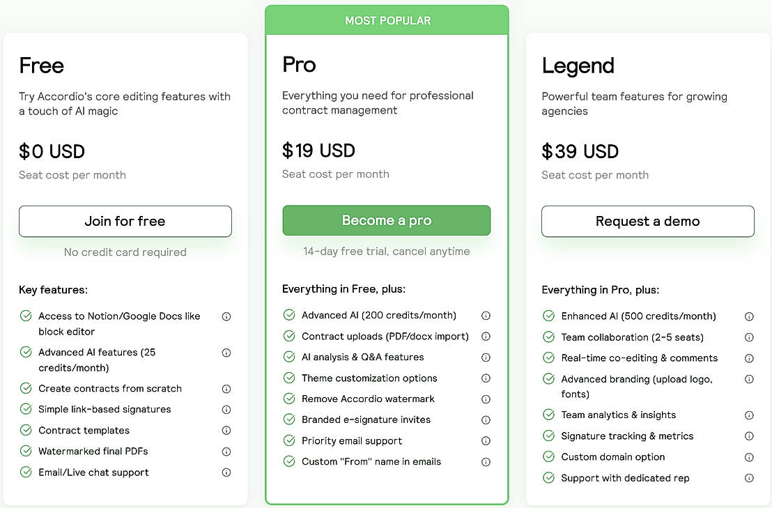 Pricing screenshot