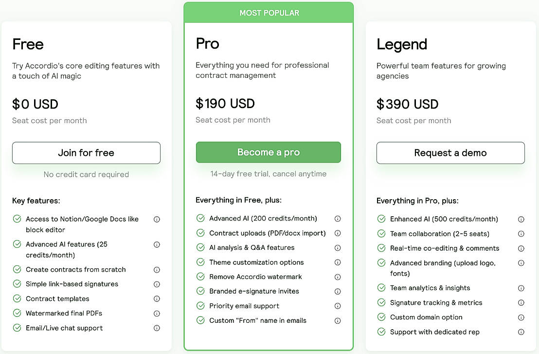 Pricing screenshot