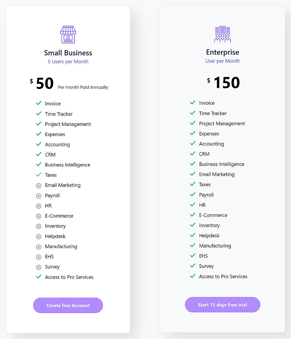 Pricing screenshot