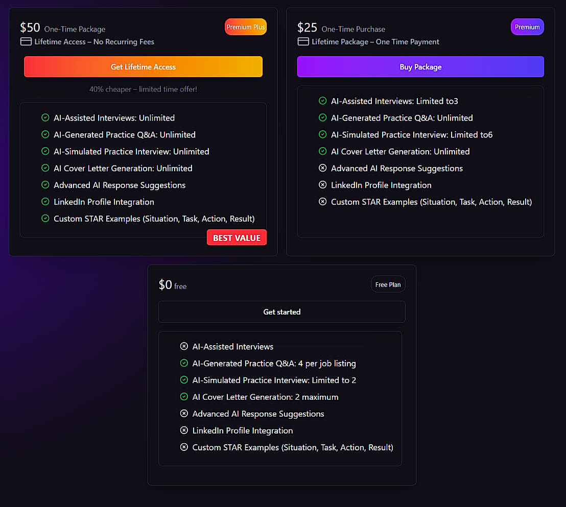 Pricing screenshot