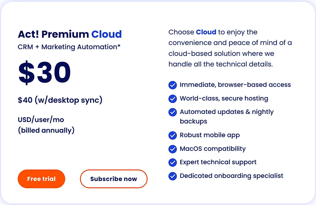 Pricing screenshot