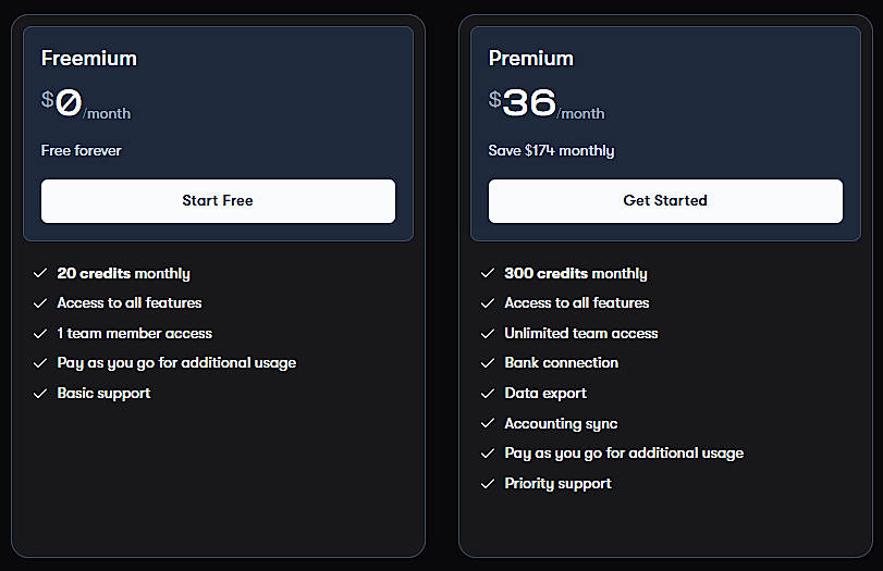 Pricing screenshot