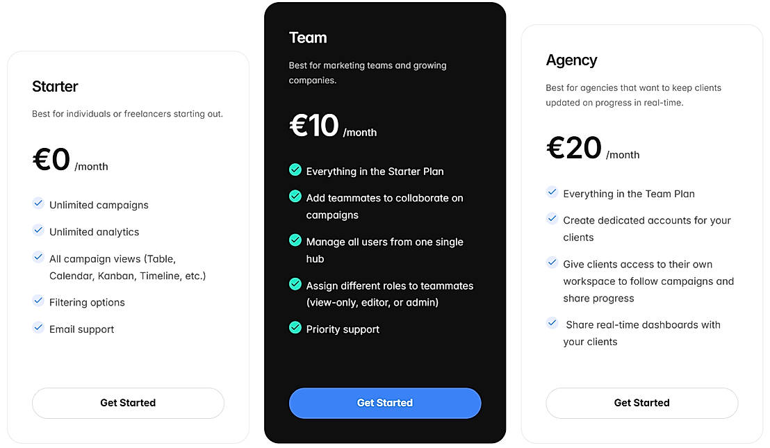 Pricing screenshot
