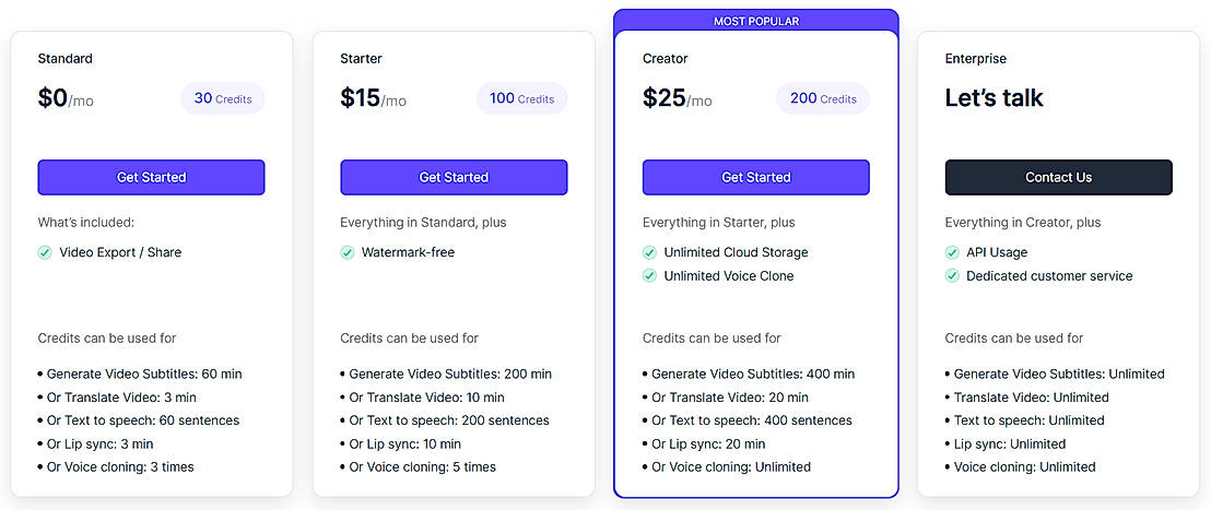Pricing screenshot
