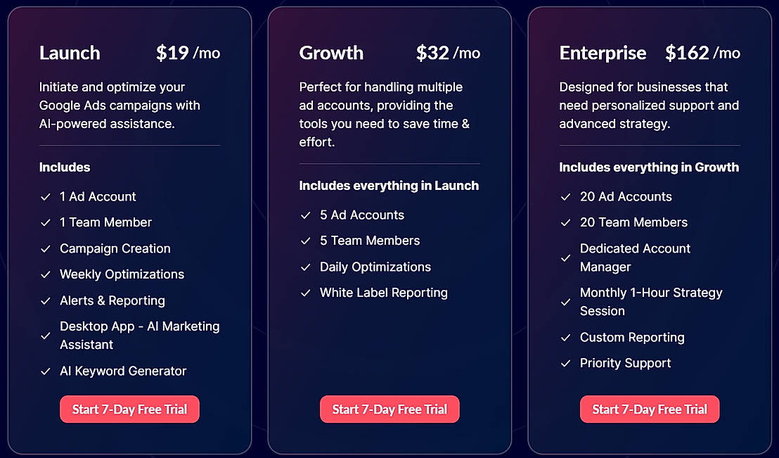 Pricing screenshot