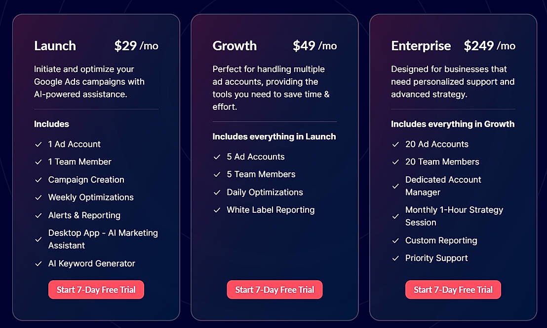 Pricing screenshot