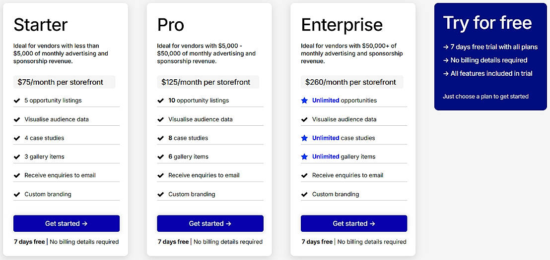 Pricing screenshot