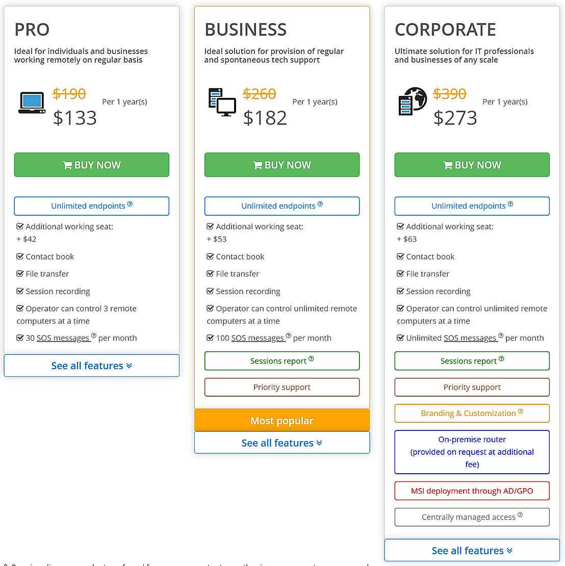 Pricing screenshot