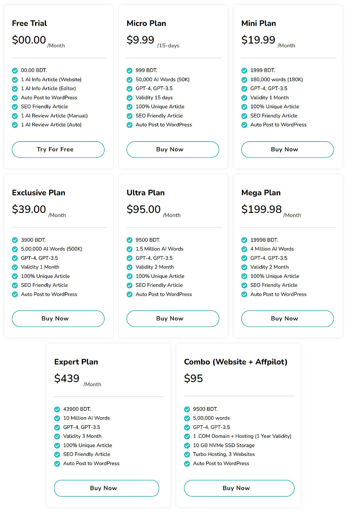 Pricing screenshot