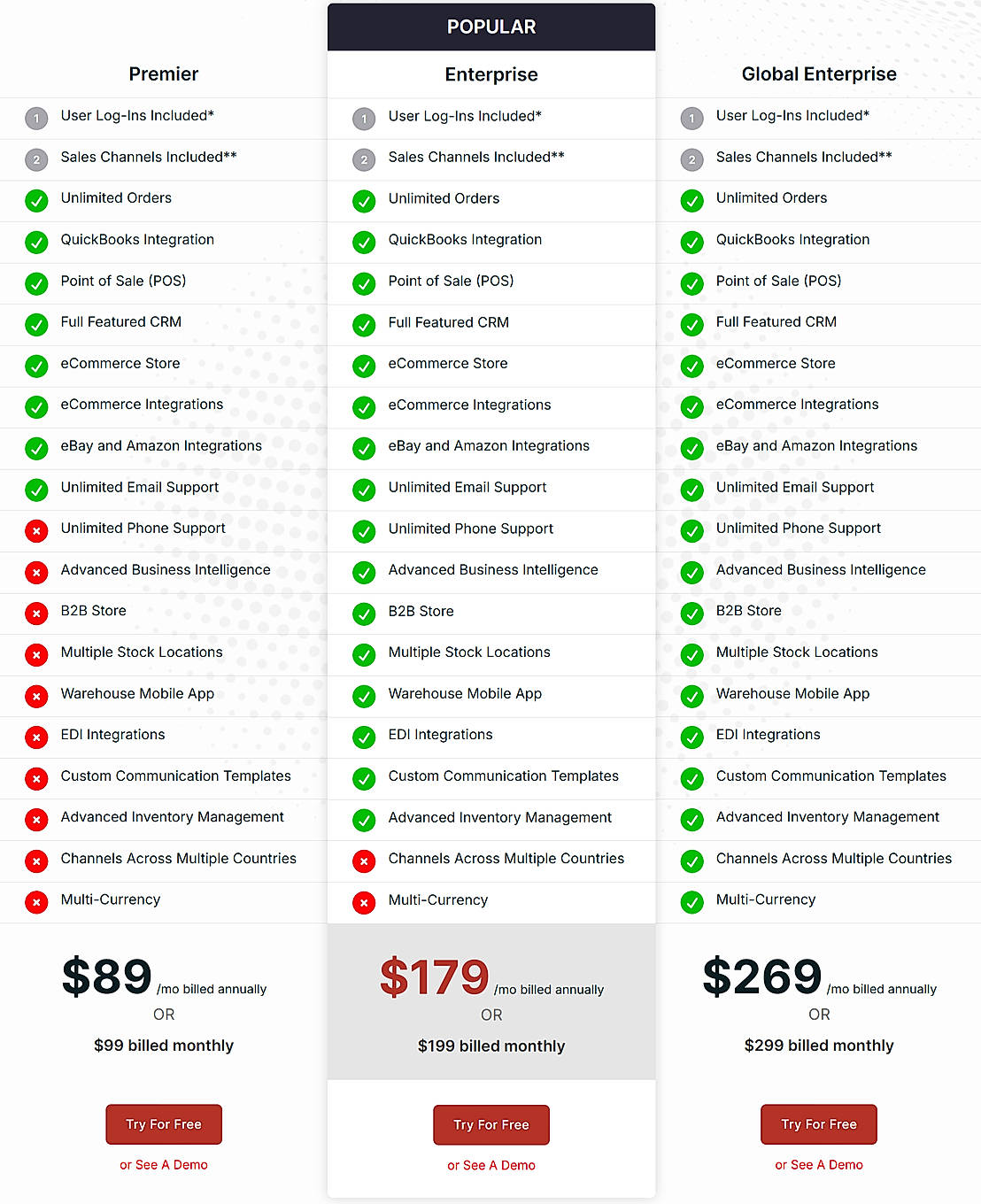 Pricing screenshot