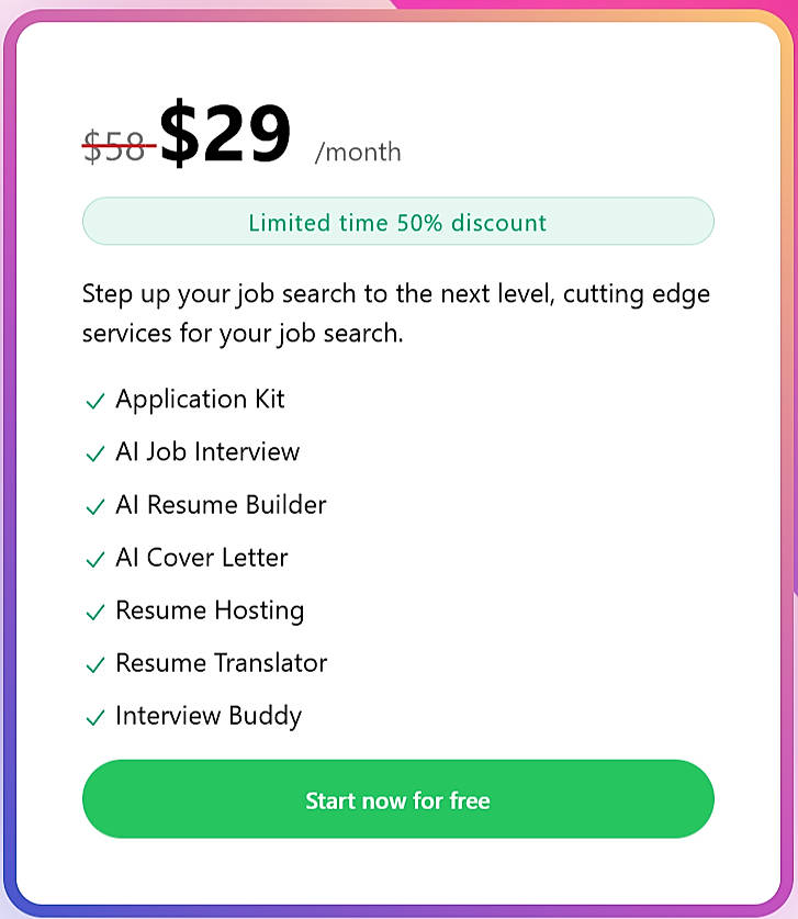 Pricing screenshot