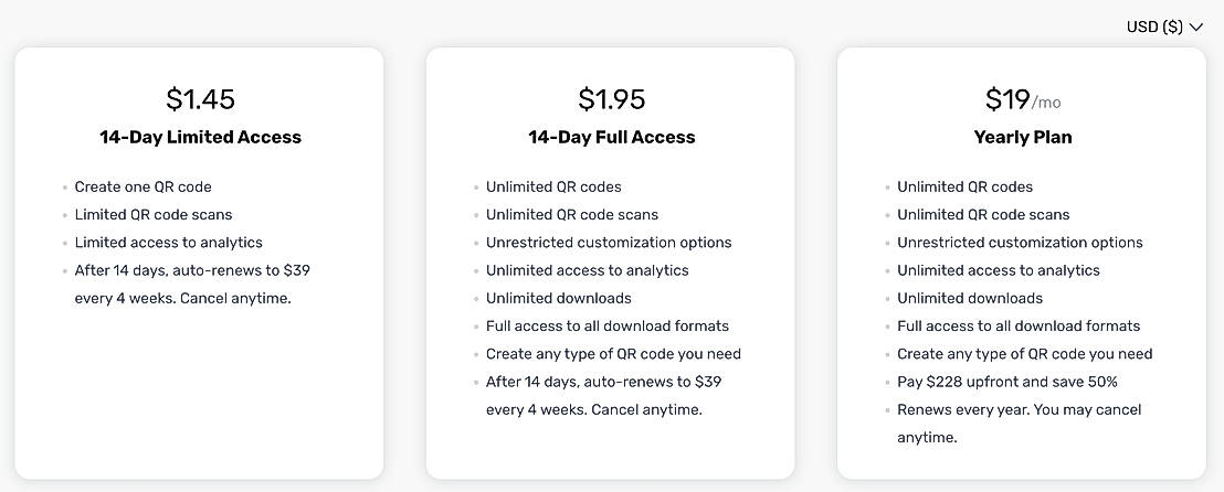 Pricing screenshot