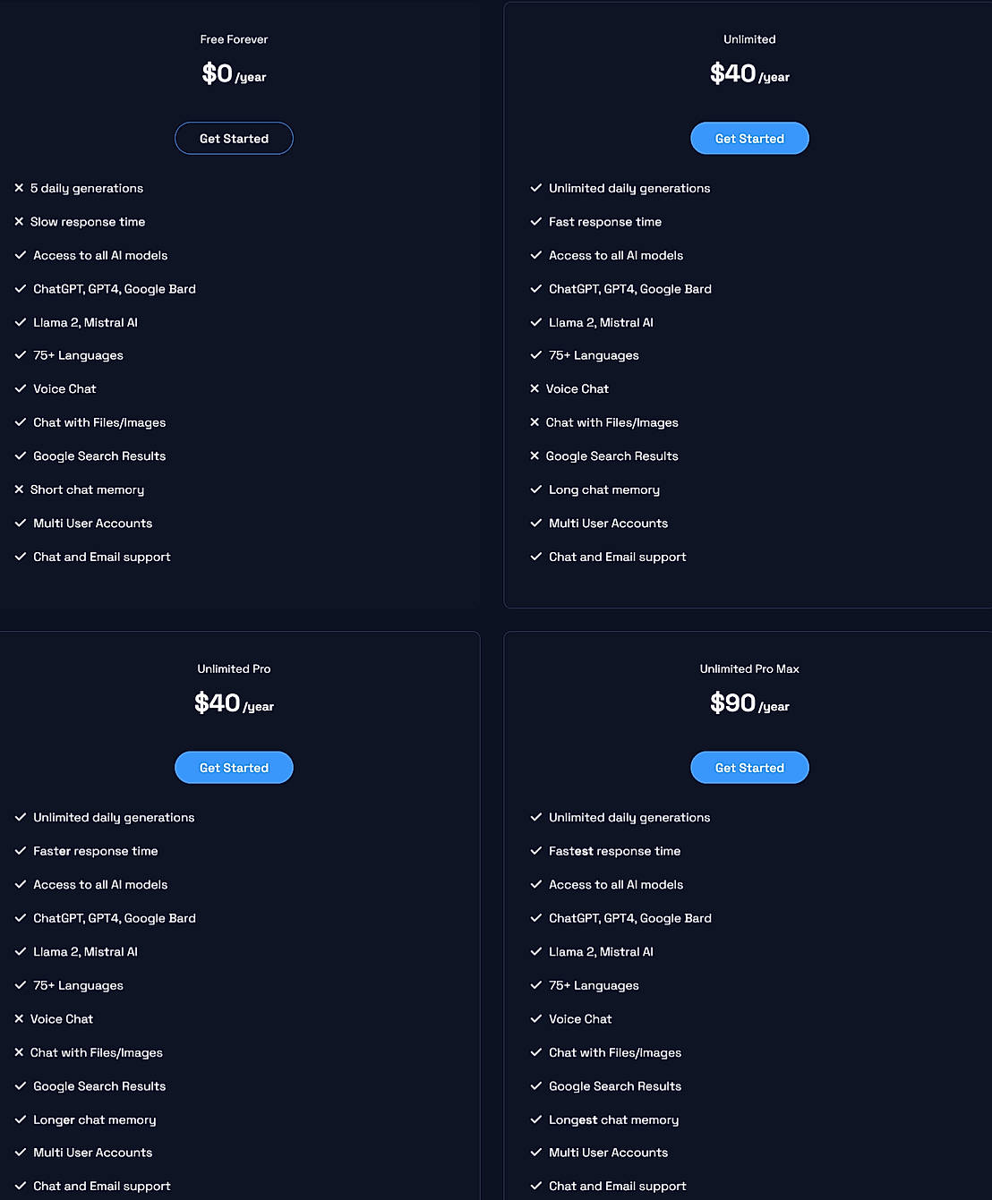 Pricing screenshot