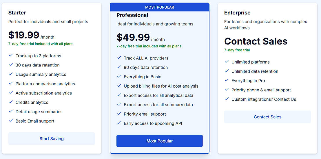 Pricing screenshot