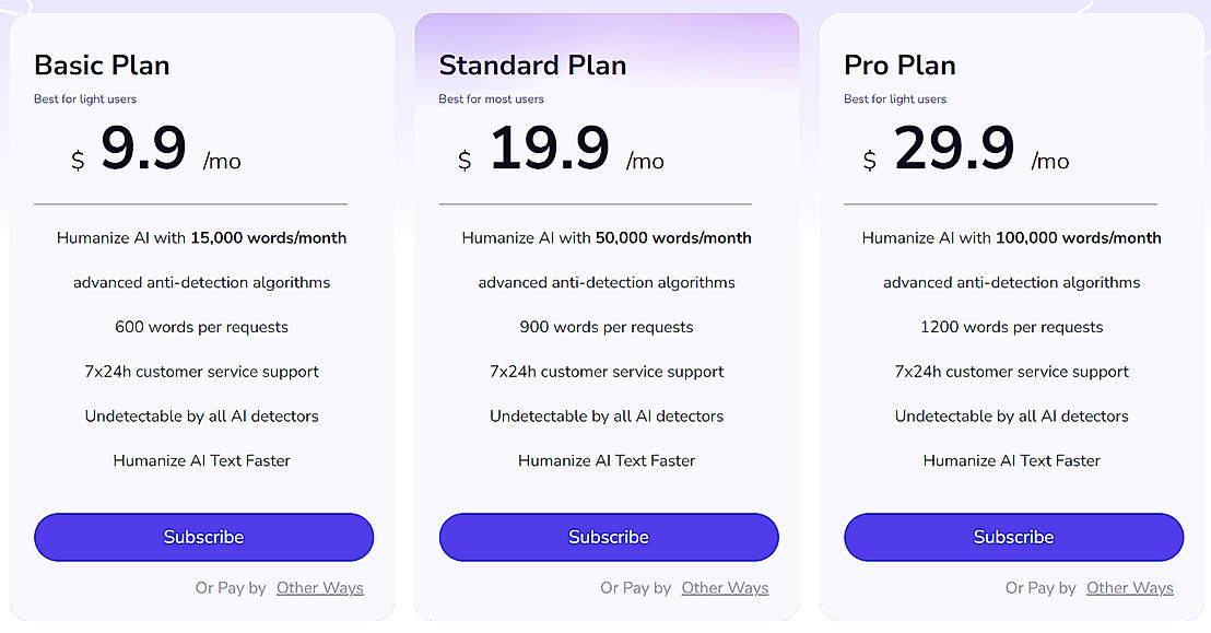 Pricing screenshot