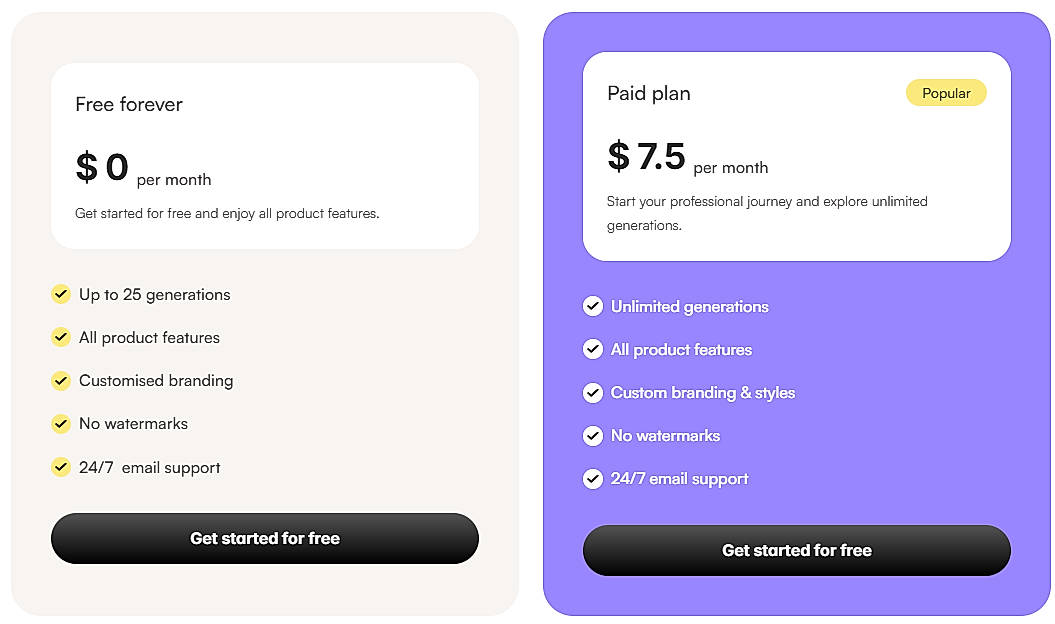 Pricing screenshot
