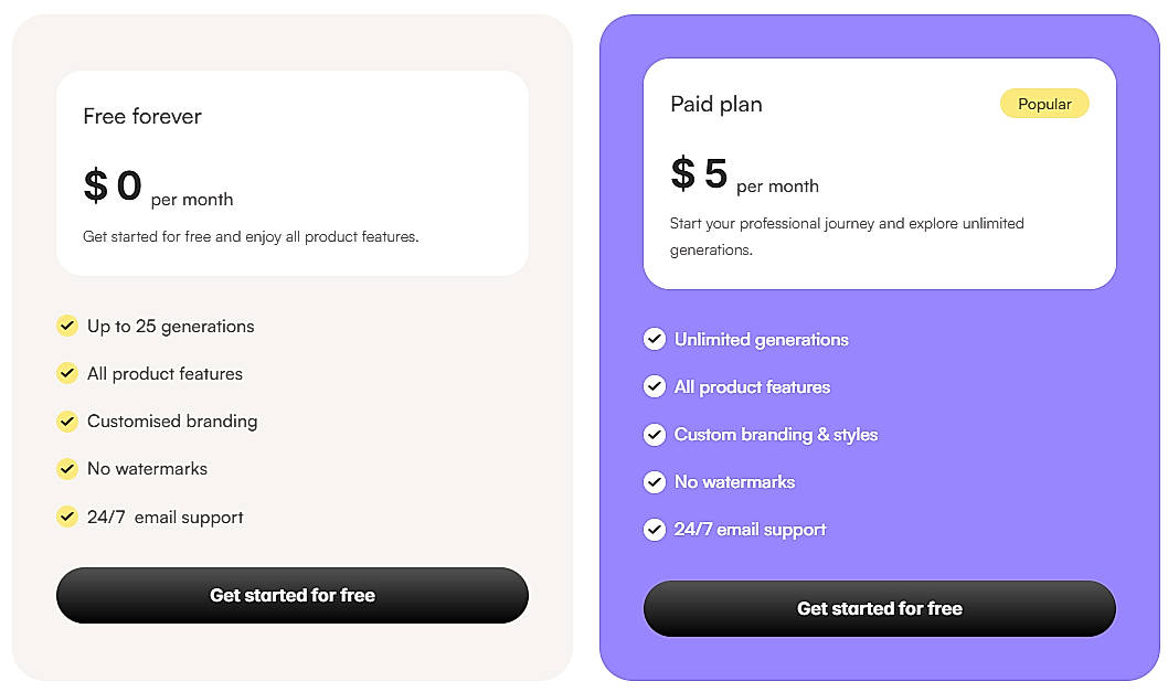 Pricing screenshot
