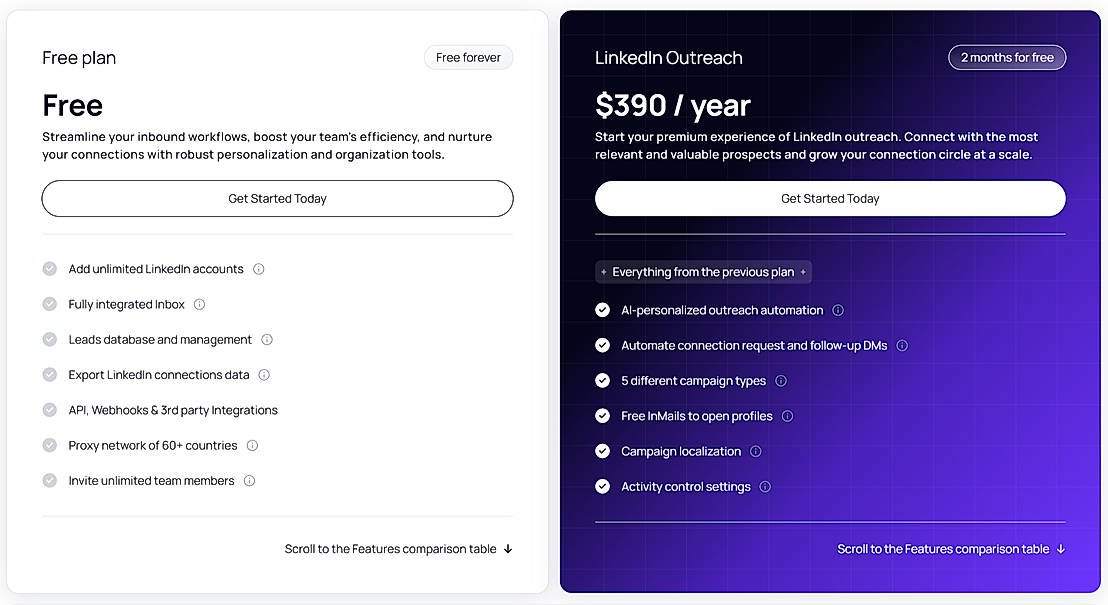 Pricing screenshot