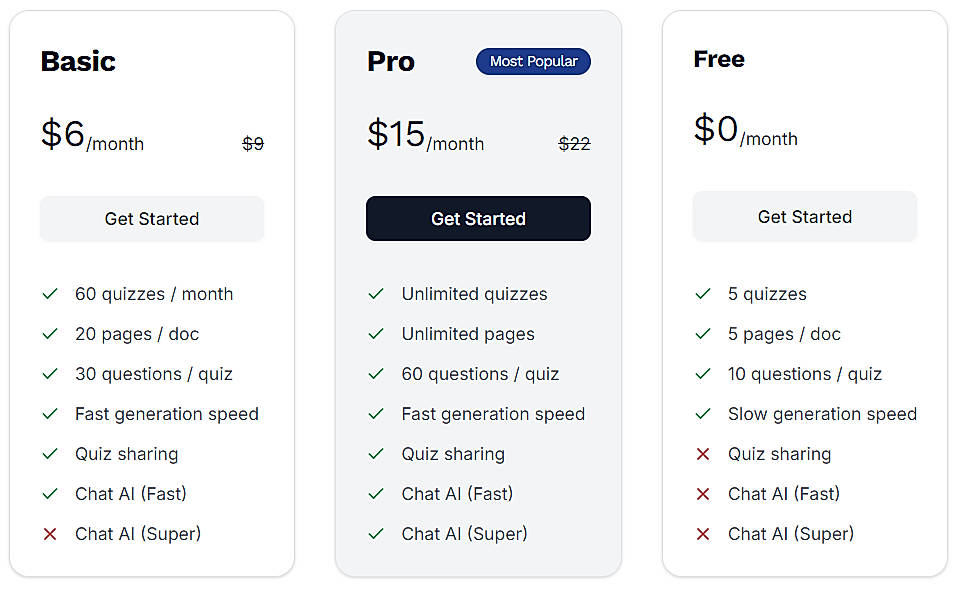 Pricing screenshot