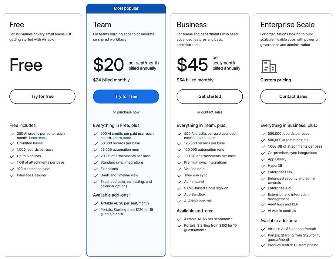 Pricing screenshot