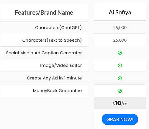 Pricing screenshot