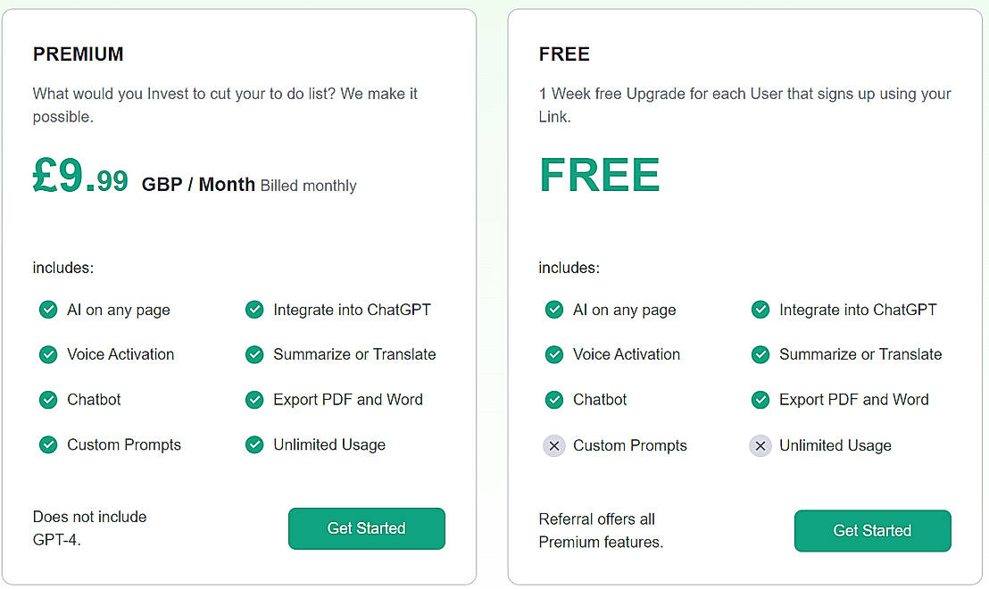 Pricing screenshot