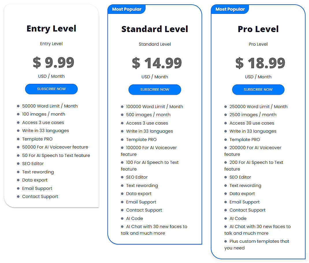 Pricing screenshot