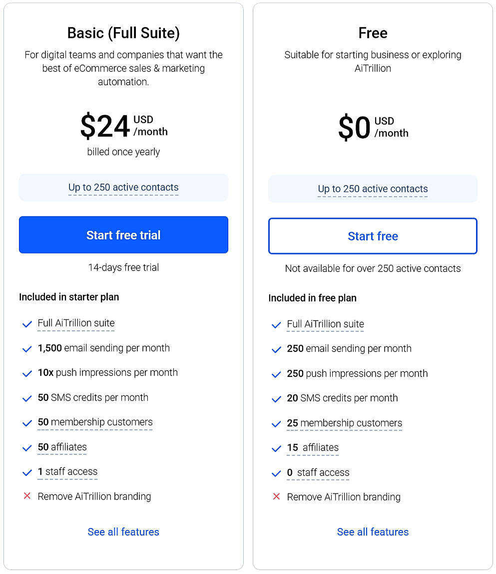 Pricing screenshot