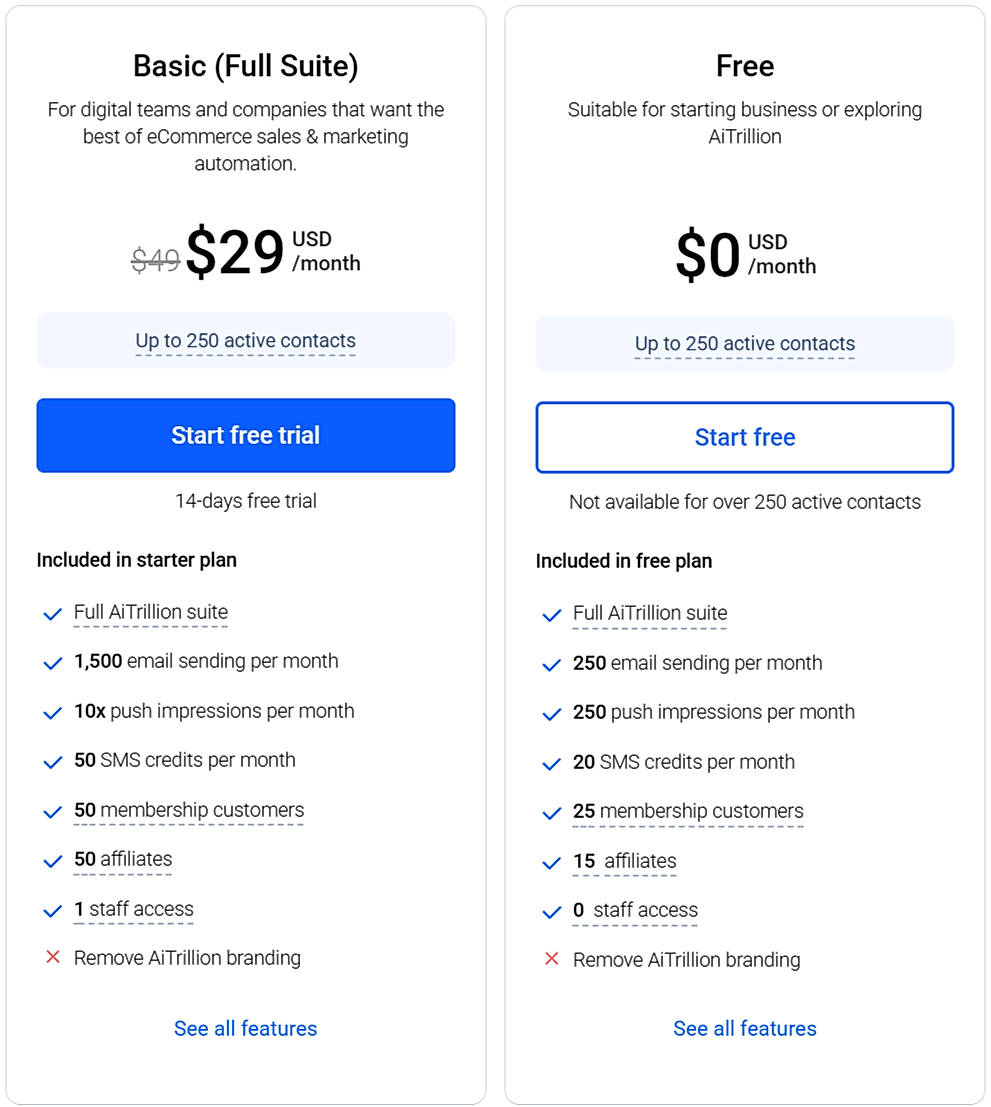 Pricing screenshot