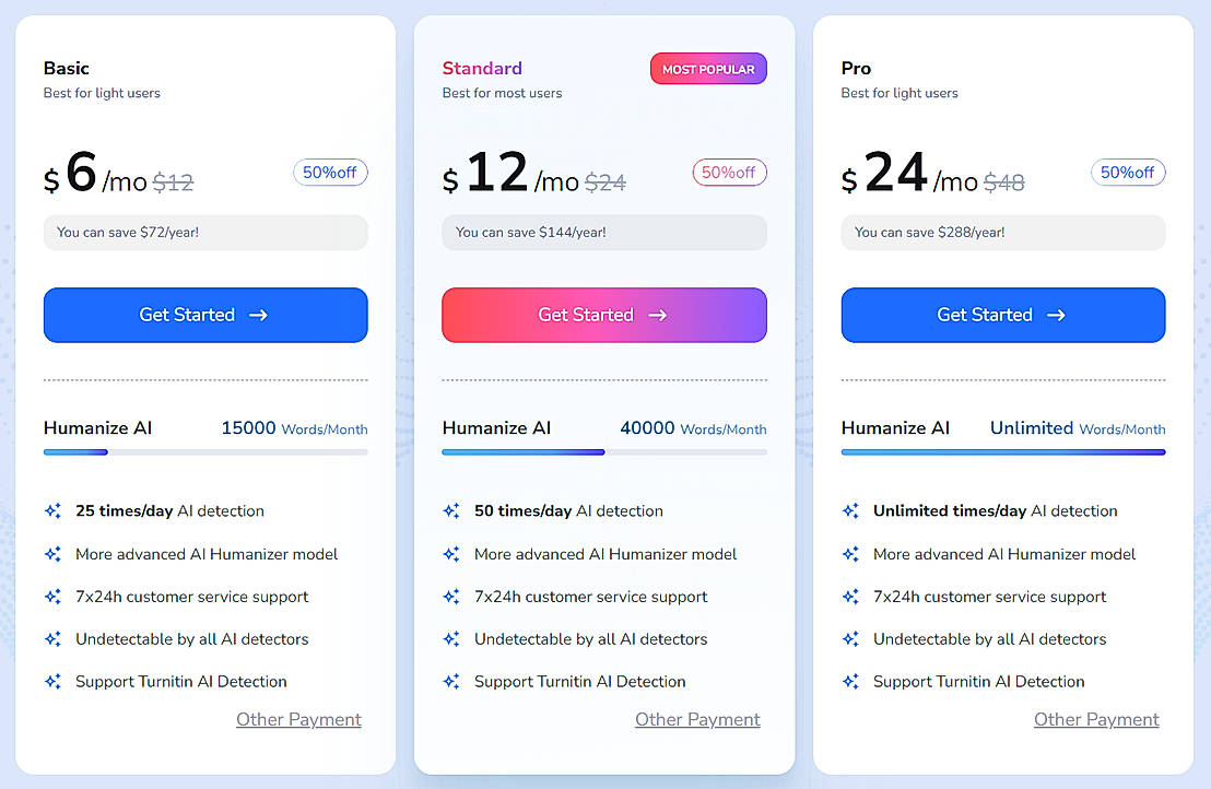 Pricing screenshot