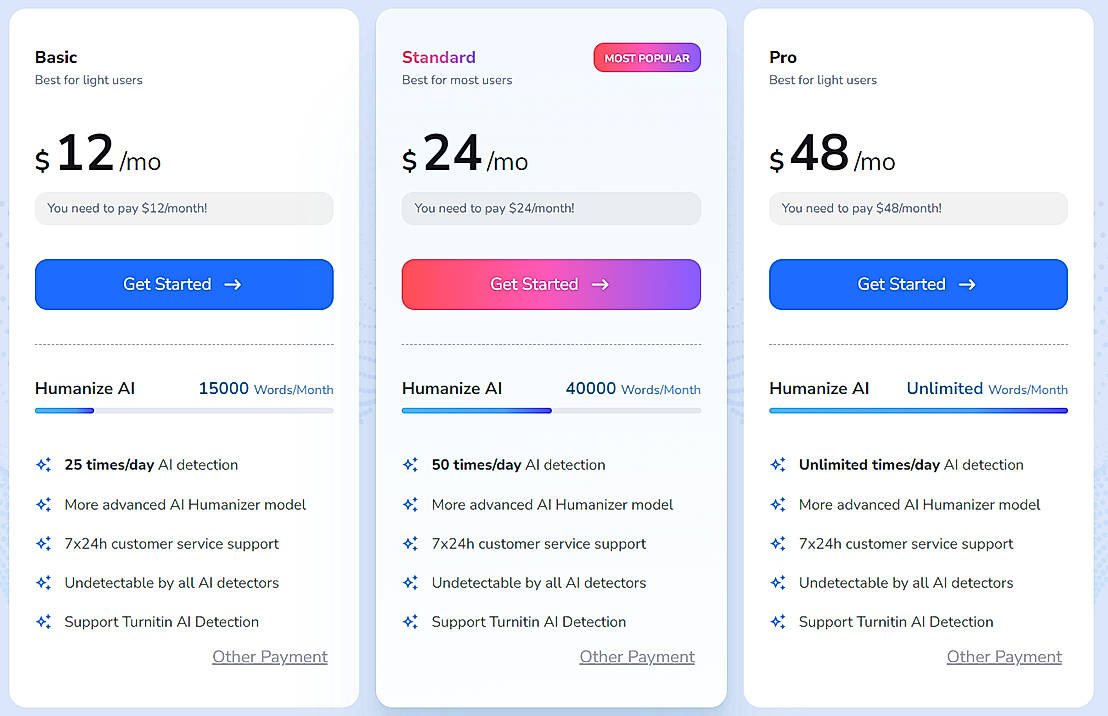 Pricing screenshot