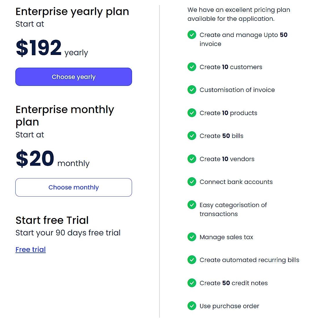 Pricing screenshot