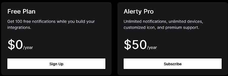 Pricing screenshot
