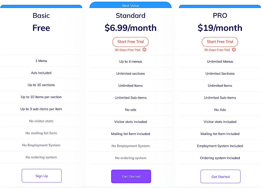 Pricing screenshot
