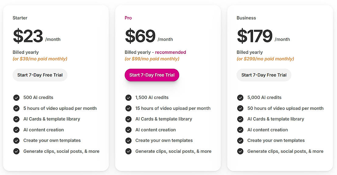 Pricing screenshot