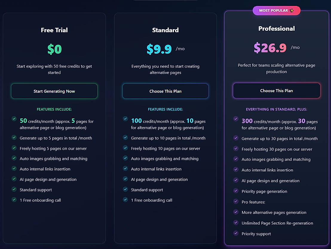 Pricing screenshot