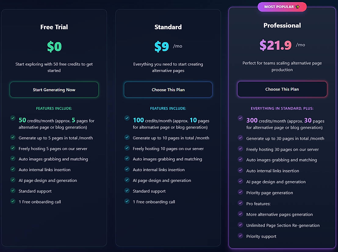 Pricing screenshot