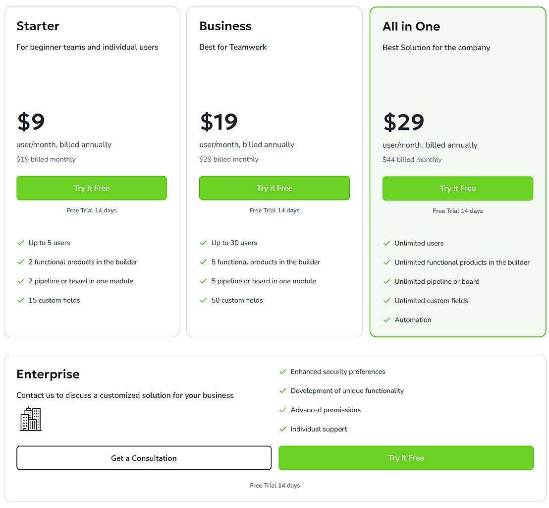 Pricing screenshot