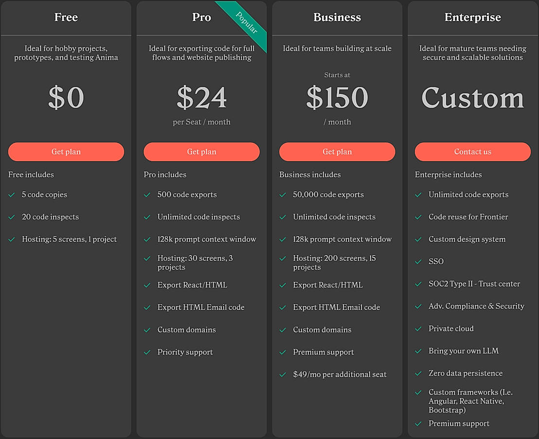 Pricing screenshot