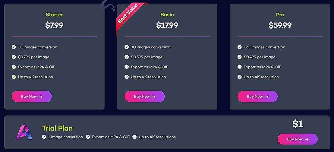 Pricing screenshot