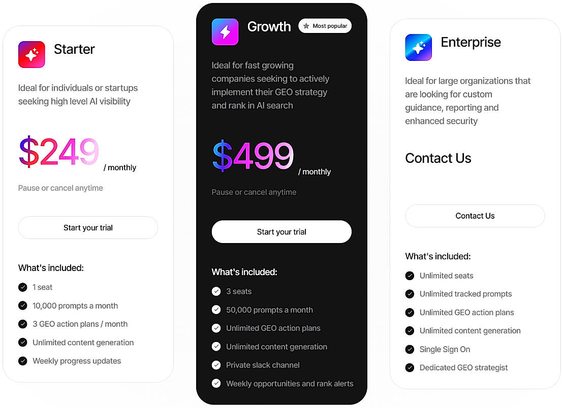 Pricing screenshot