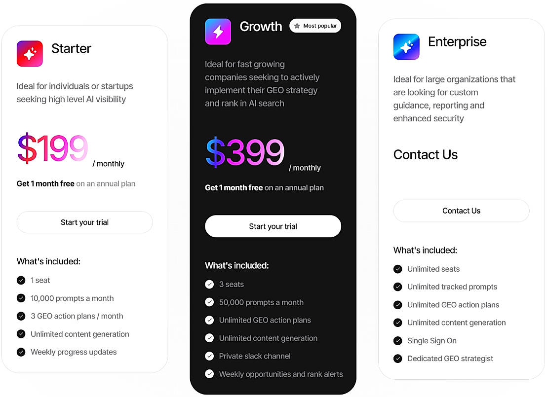 Pricing screenshot