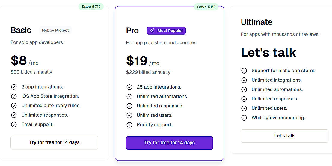 Pricing screenshot