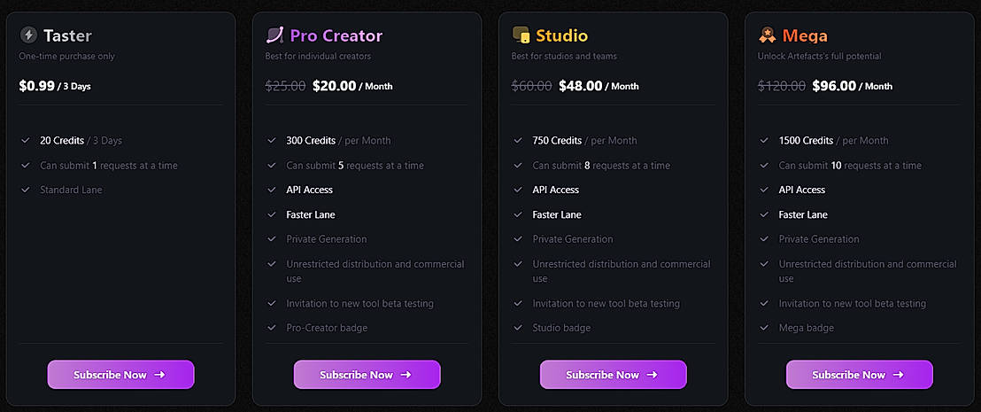 Pricing screenshot
